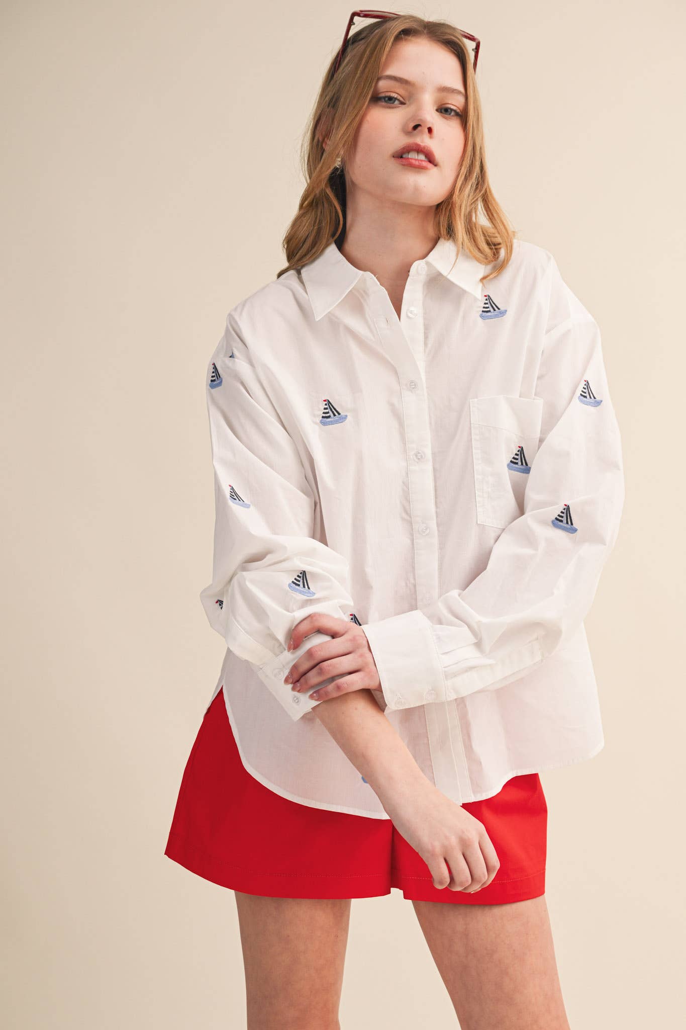 Sailboat Embroidery Button Down