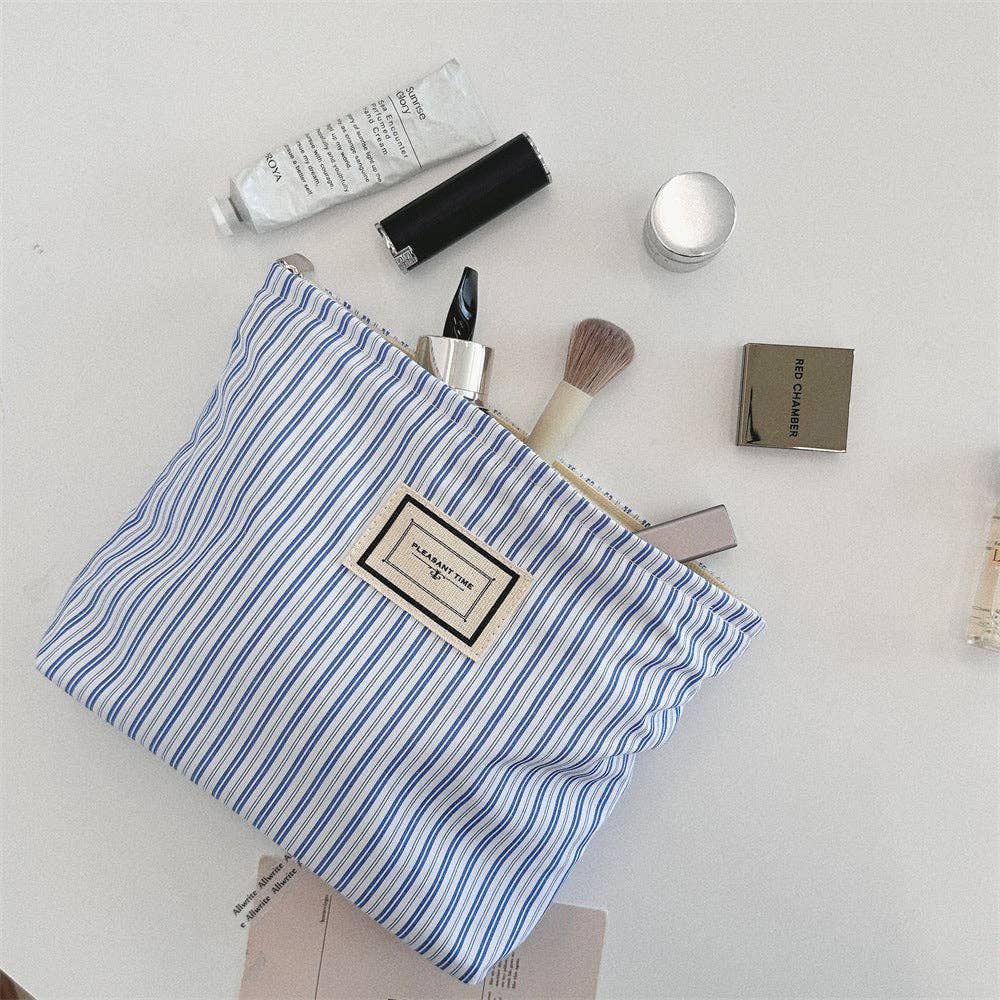 Striped Color-Block Makeup Bag