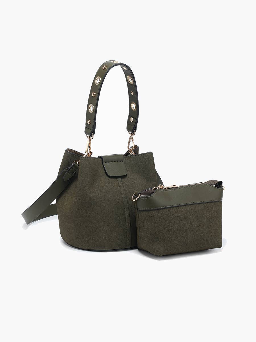 Farrah Suede Bucket Bag w/ Top Handle & Inner Bag | M2528SDE
