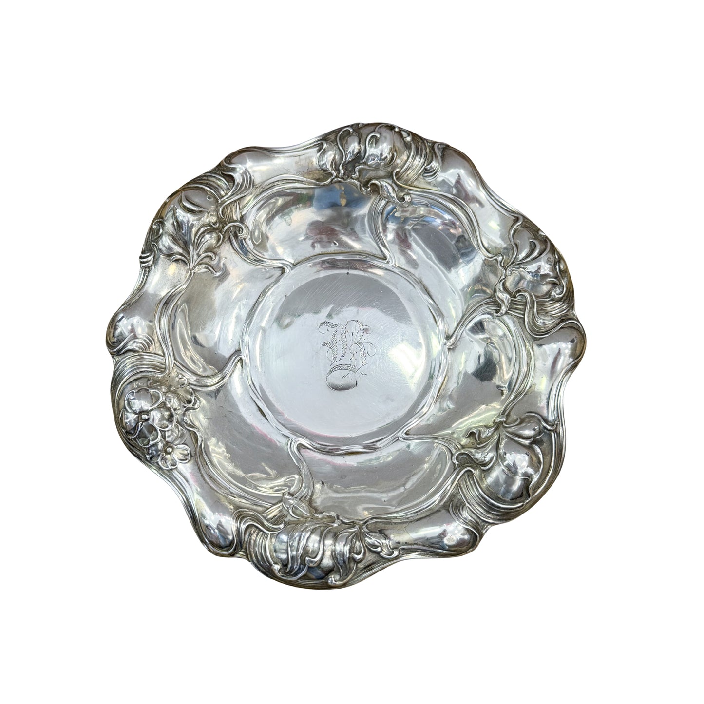 Sterling Silver Art Nouveau Dish with Monogram