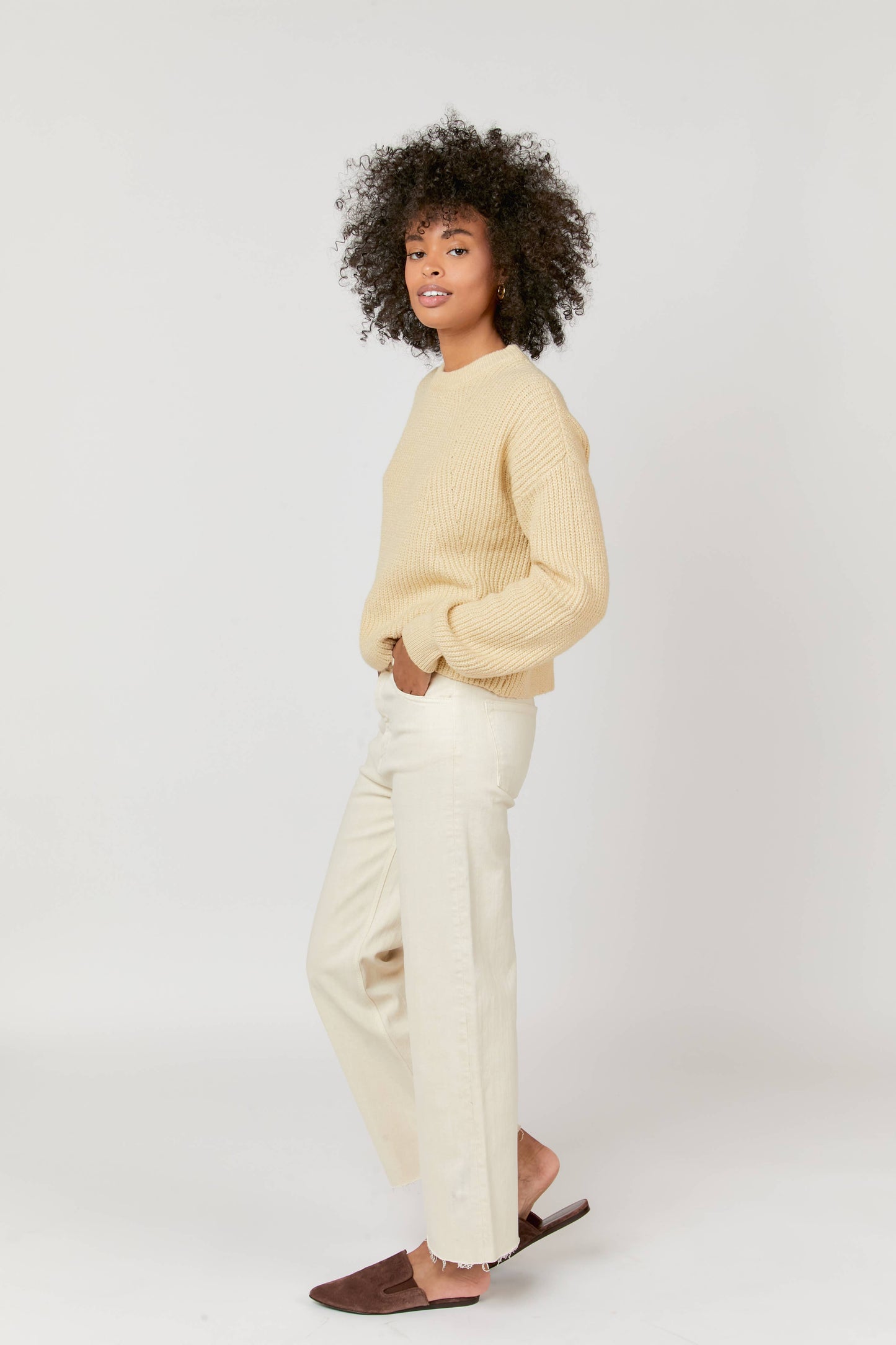 Ankle Crop High Rise Jean - Ecru