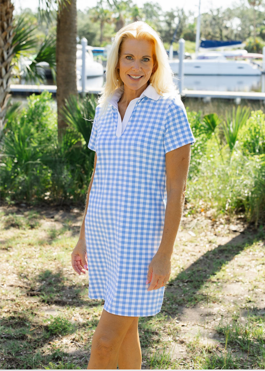 Polo Dress - Gingahm Light Blue