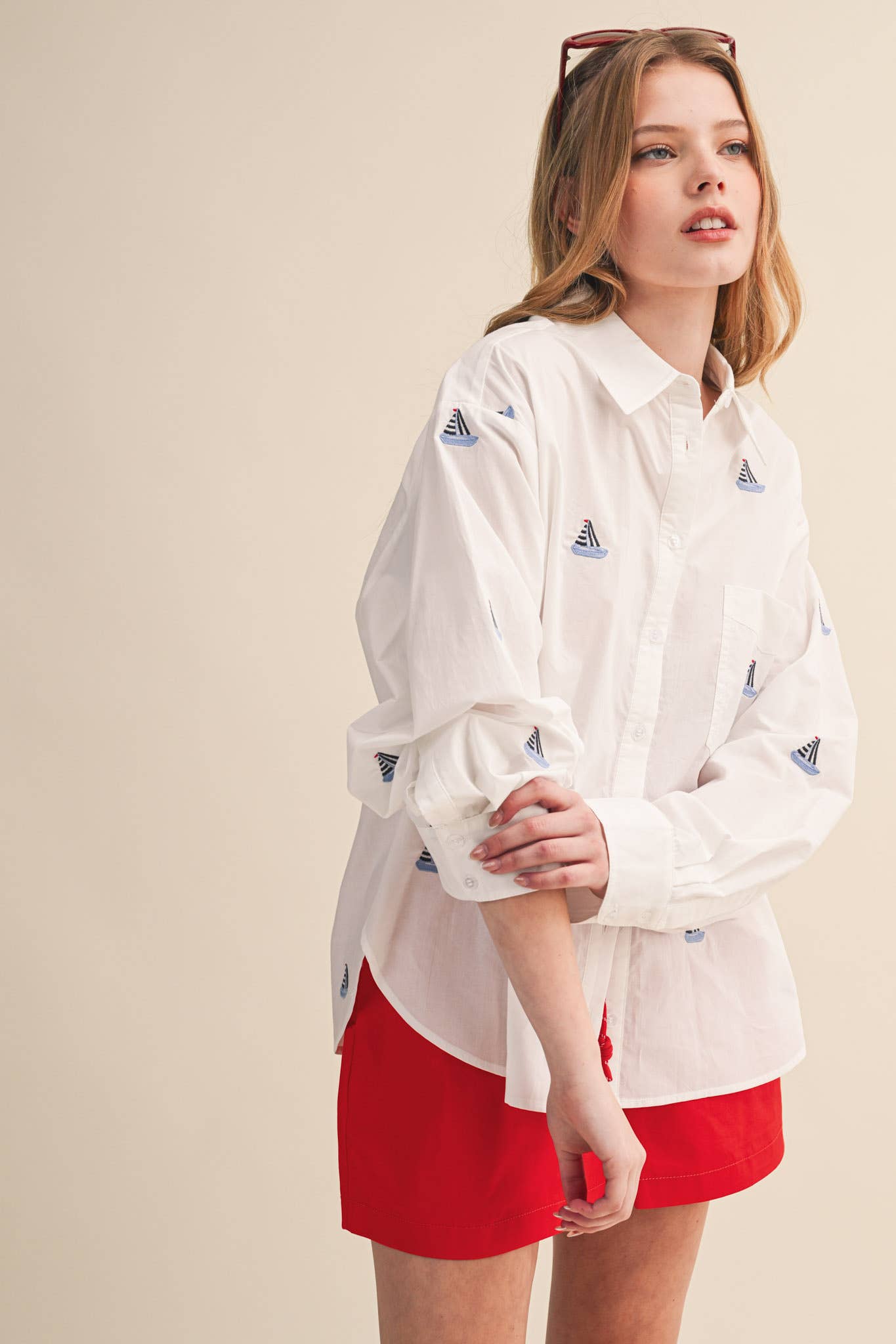 Sailboat Embroidery Button Down