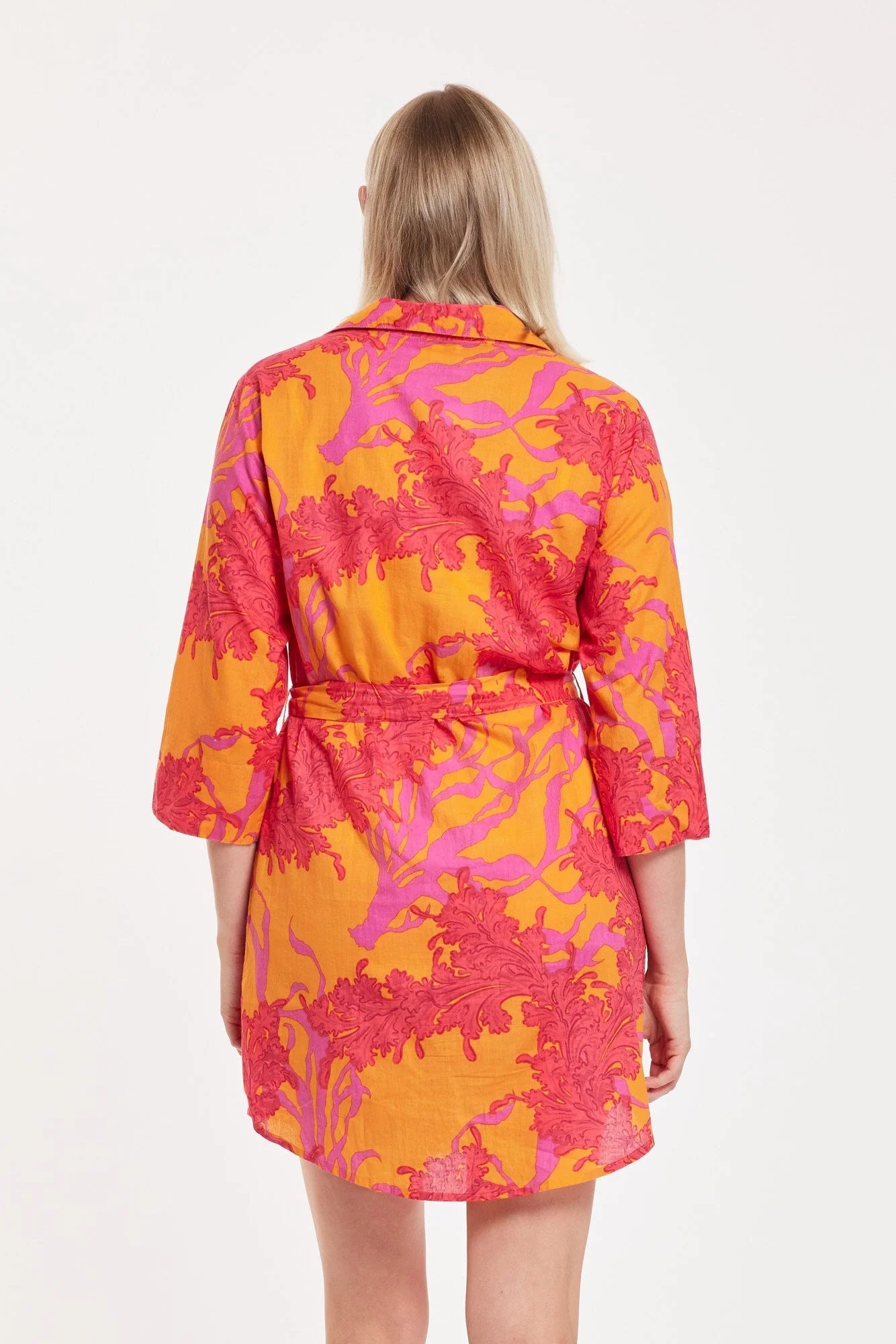 Carlotta Shirt Dress Big Coral Orange Fuchsia
