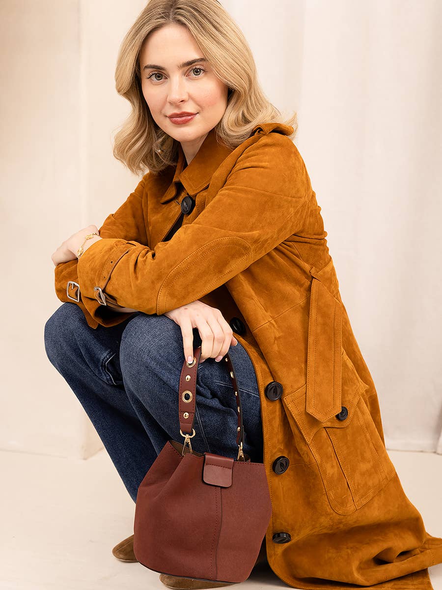 Farrah Suede Bucket Bag w/ Top Handle & Inner Bag | M2528SDE