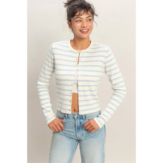 Striped Button-Up Cardigan