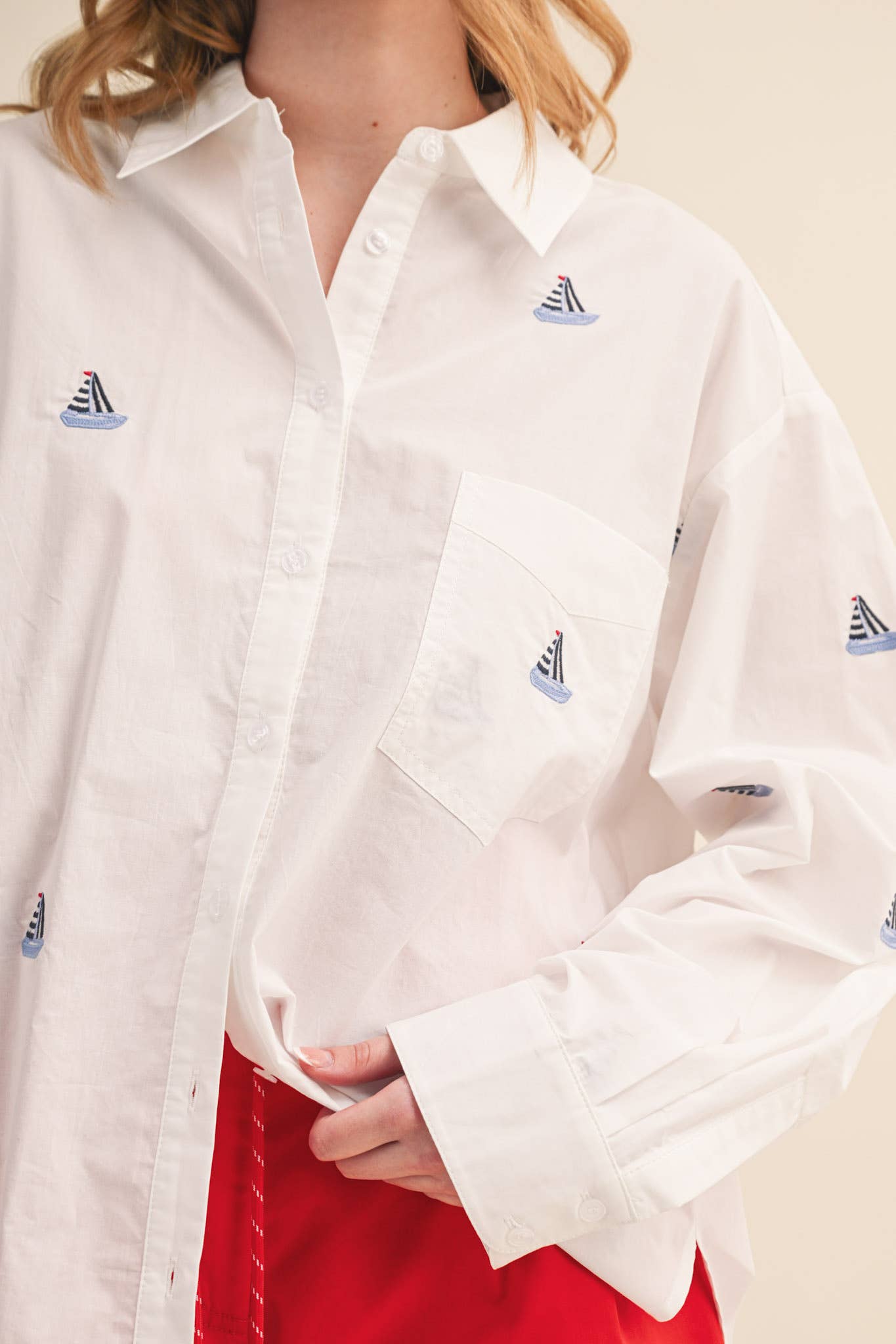 Sailboat Embroidery Button Down