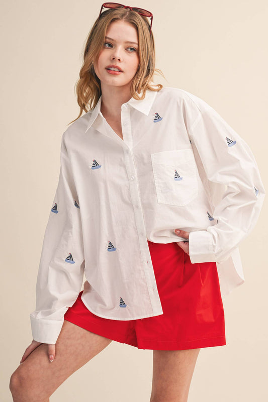 Sailboat Embroidery Button Down