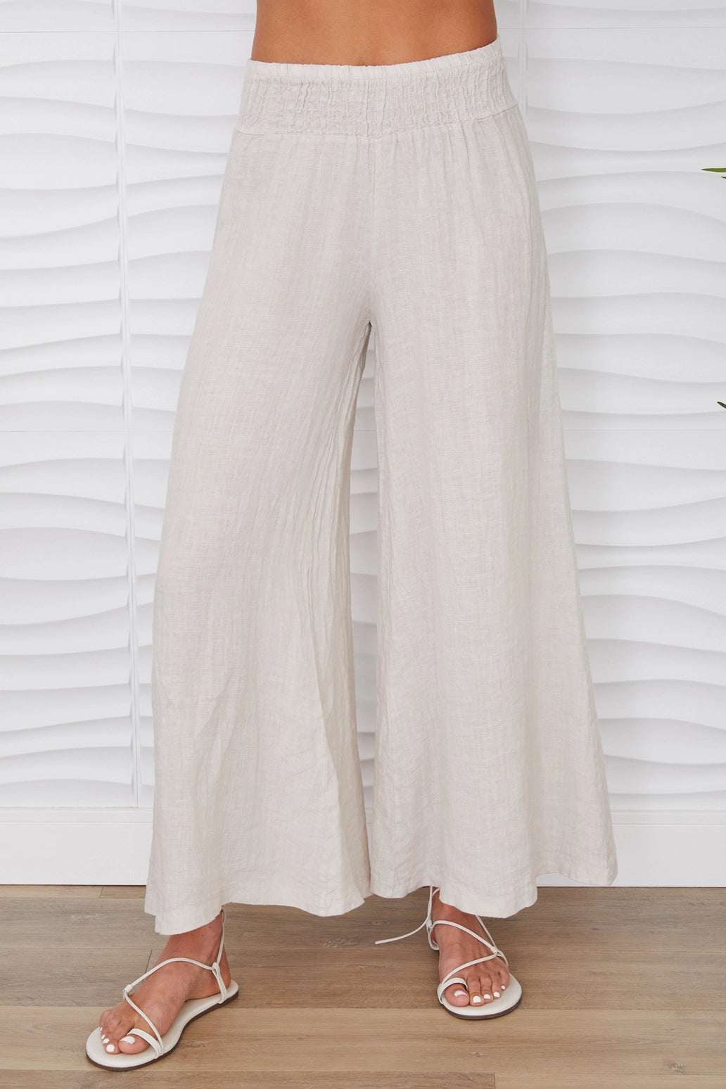 Linen Smocked Waist Palazzo Pant