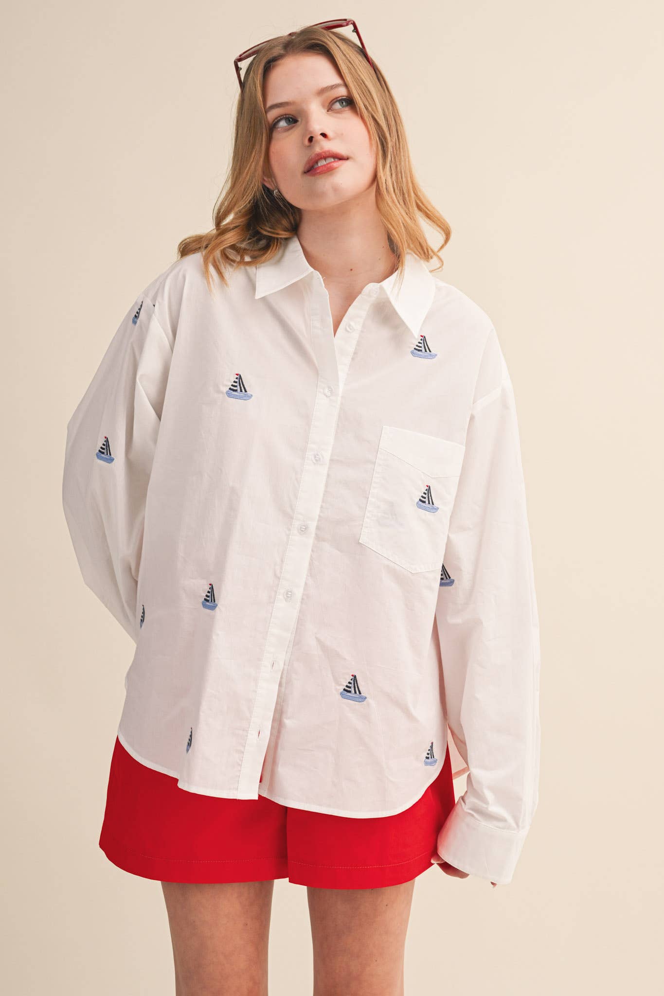 Sailboat Embroidery Button Down