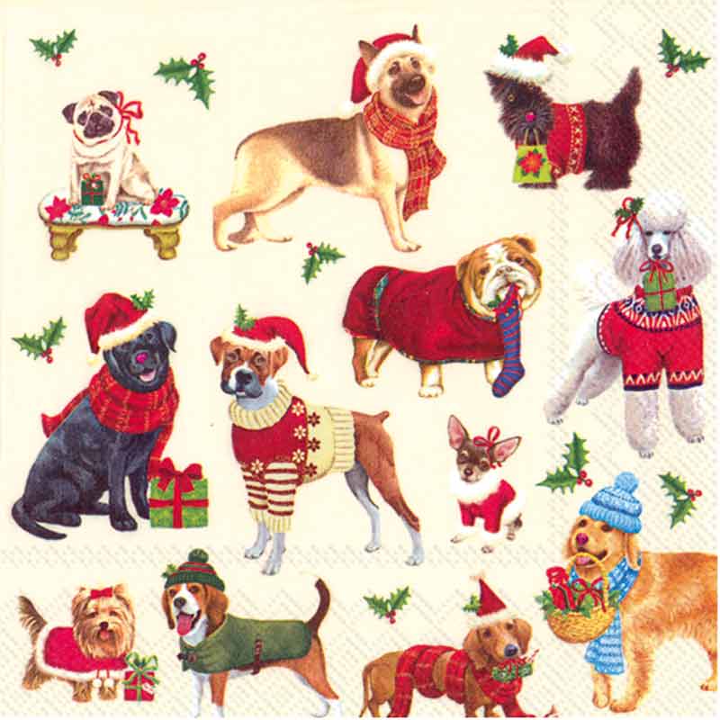 Christmas Dogs Holiday Paper Cocktail Napkins