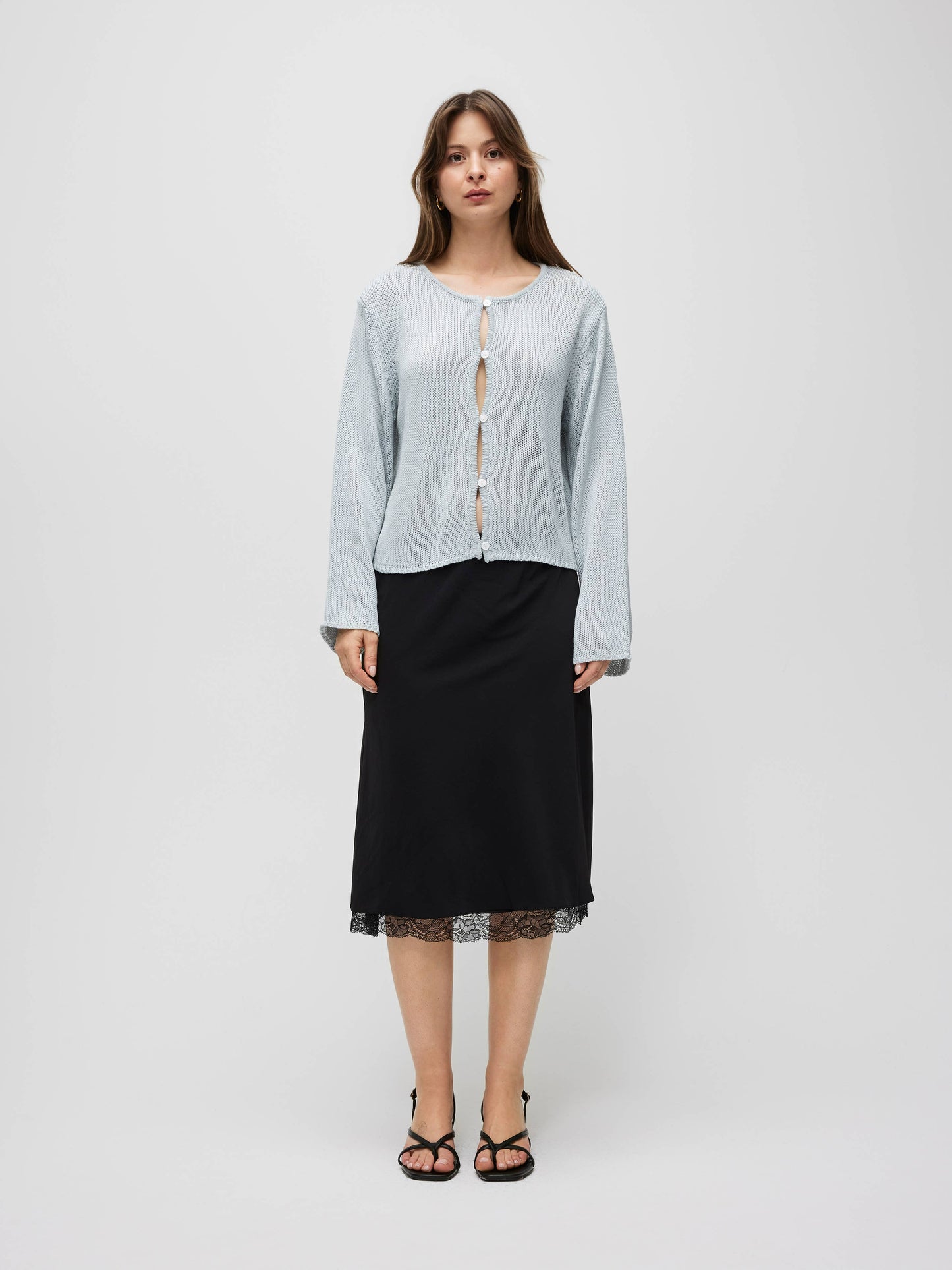 The Morgan Cardigan | Open Button Hole Long Sleeve Cardigan
