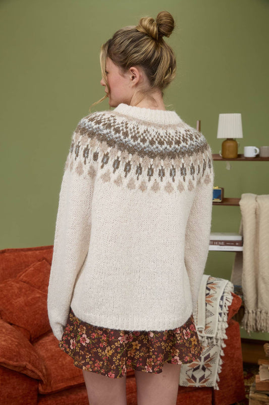 Fair Isle Wool Blend Crew Neck Sweater