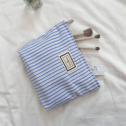 Striped Color-Block Makeup Bag