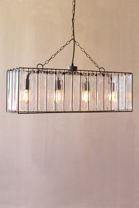 Rectangle Pendant Chandelier with Glass Chimes