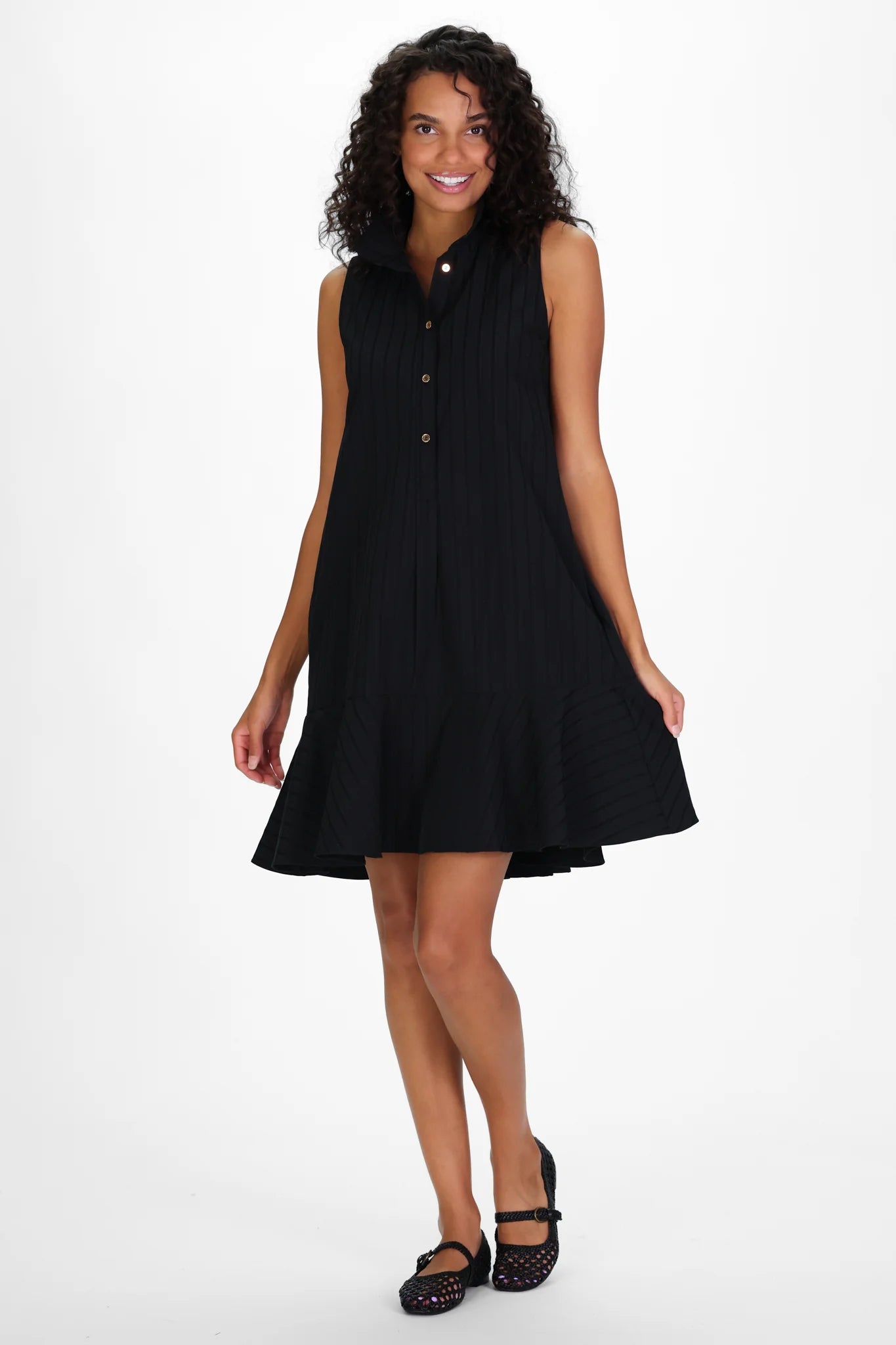 Darcie Dress in Black Shadow Stripe