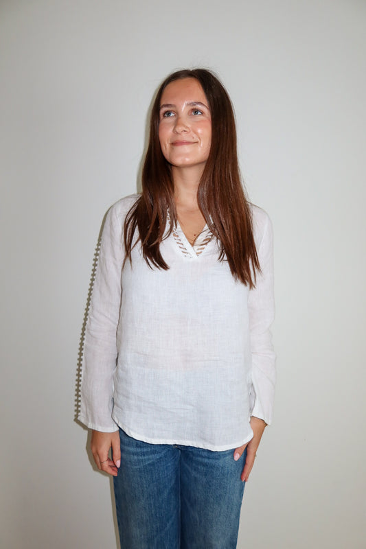 Linen Blouse with Cut-Out Detail