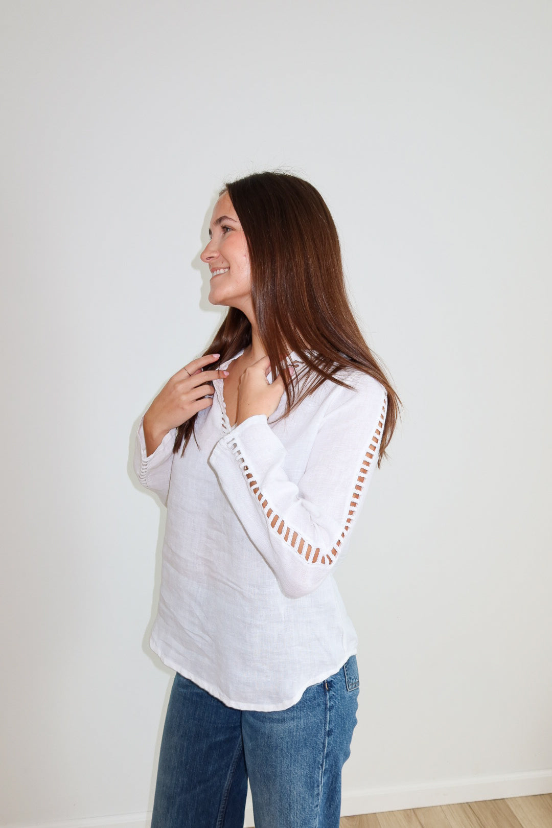 Linen Blouse with Cut-Out Detail