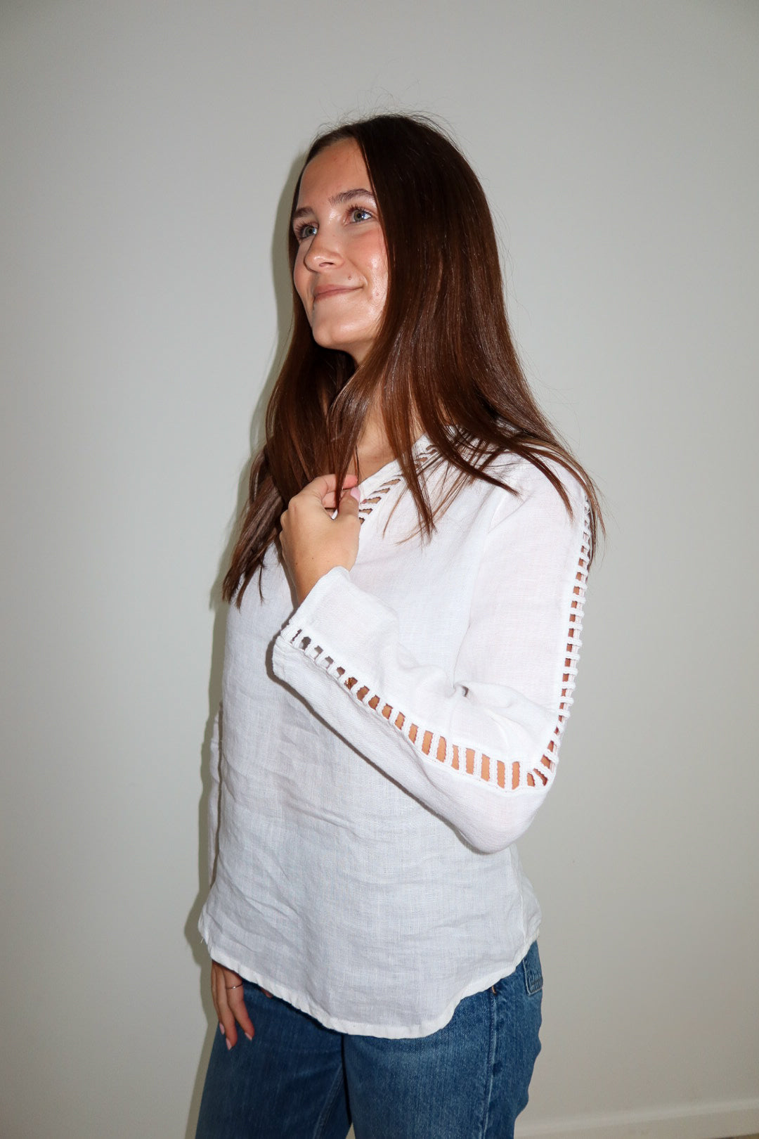 Linen Blouse with Cut-Out Detail