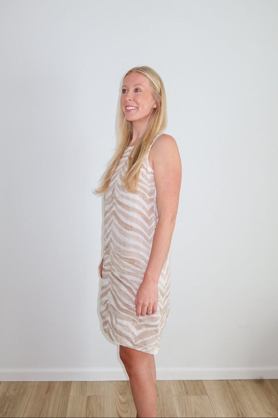 100% Natural Linen Zebra Shift Dress
