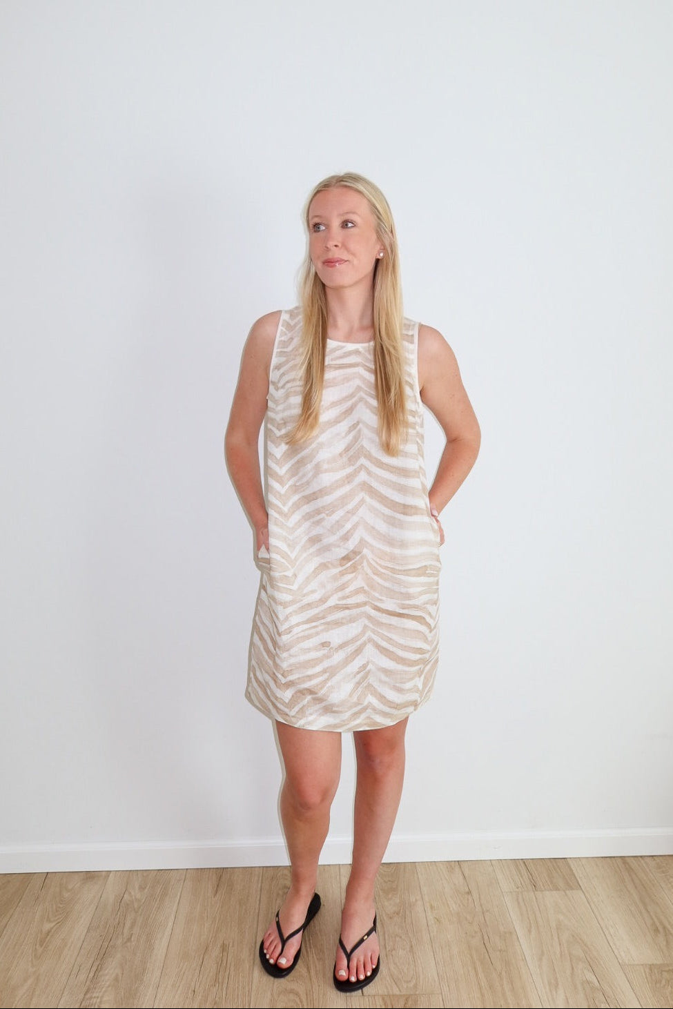 100% Natural Linen Zebra Shift Dress