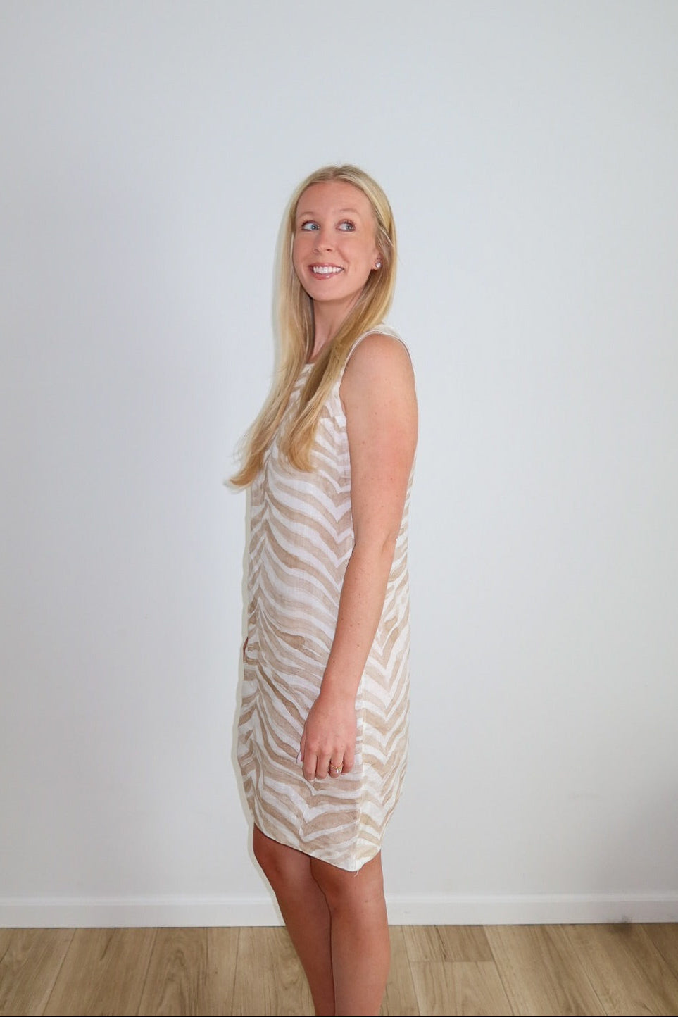100% Natural Linen Zebra Shift Dress