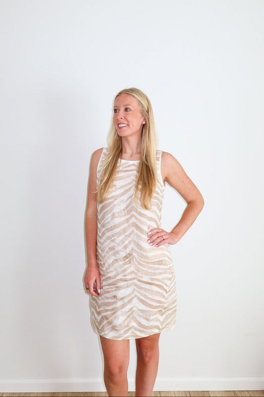 100% Natural Linen Zebra Shift Dress