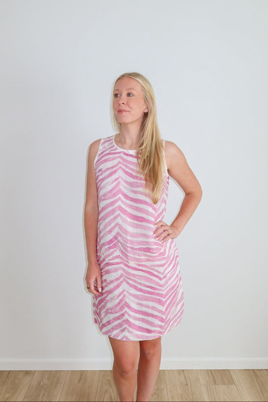 100% Natural Linen Zebra Shift Dress