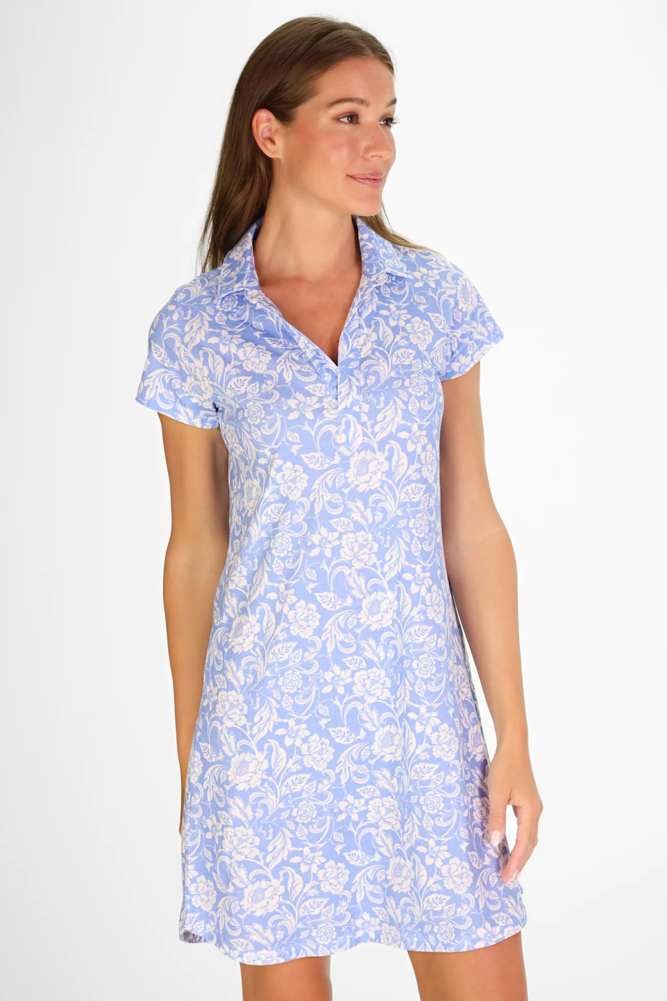Kit Collared Dress in Blue Sky Blossoms