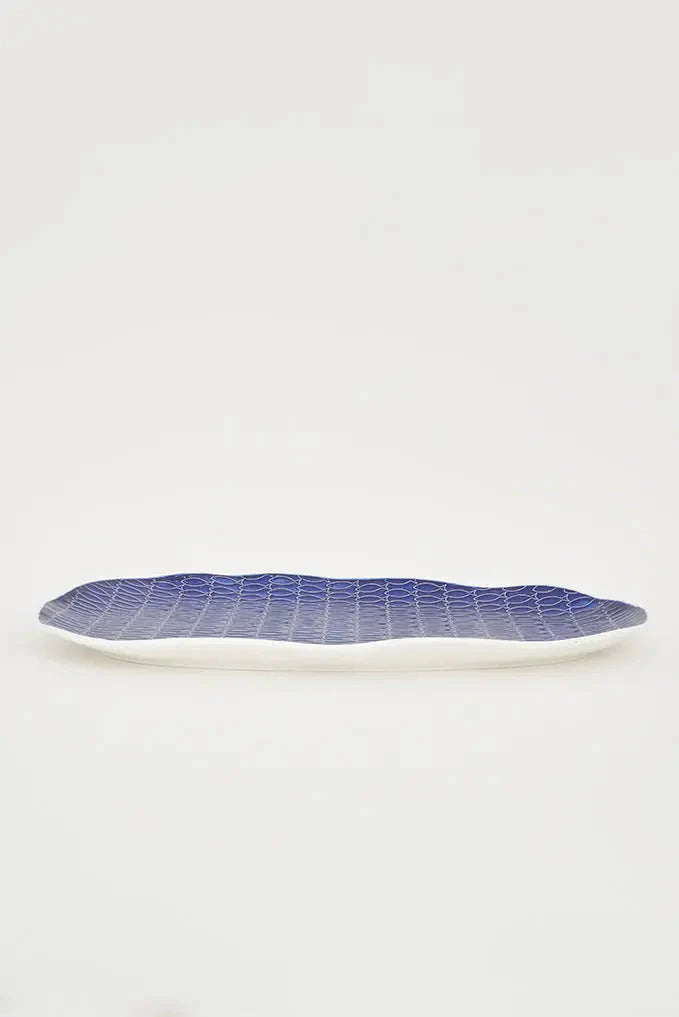 Blue Ceramic Fish Plate (Irregular Oval)