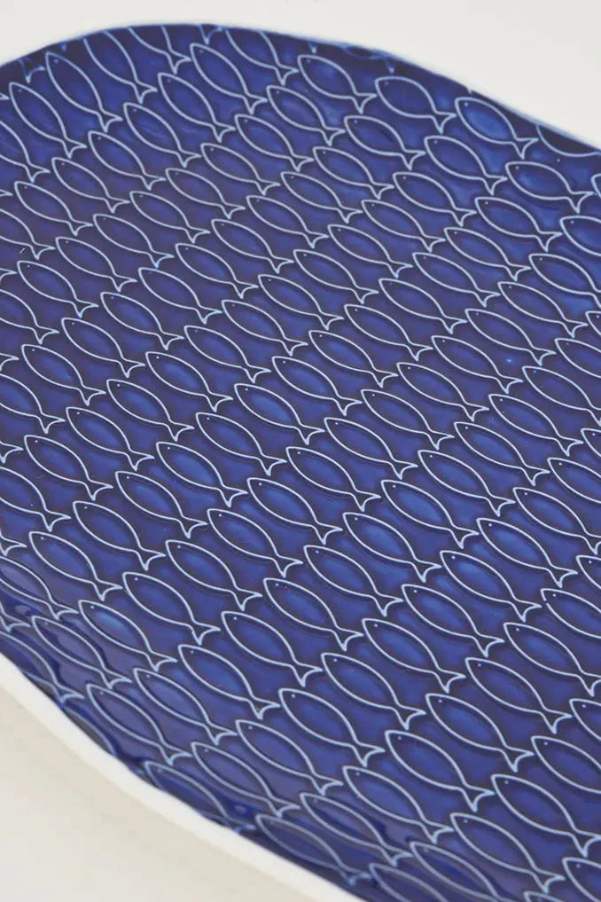 Blue Ceramic Fish Plate (Irregular Oval)