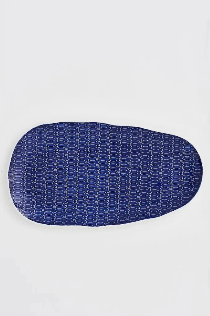 Blue Ceramic Fish Plate (Irregular Oval)
