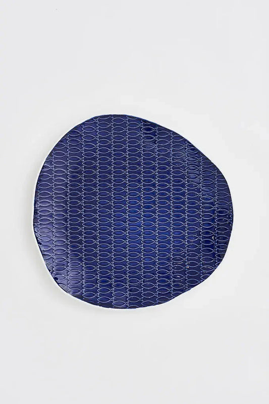 Blue Ceramic Fish Plate (Irregular Round)
