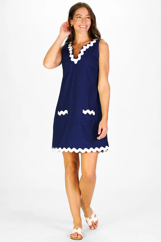 Ric Rac Dress (Navy Eyelet)