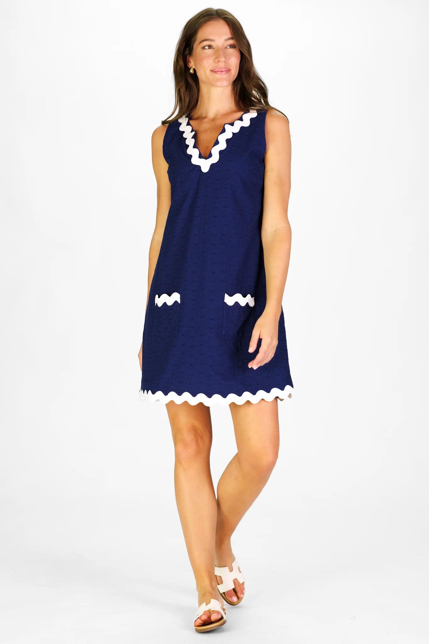 Ric Rac Dress (Navy Eyelet)