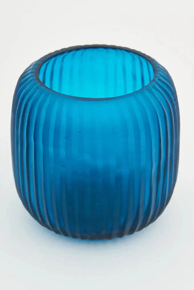 Blue Handmade Glass Candle Holders (Set of 3)