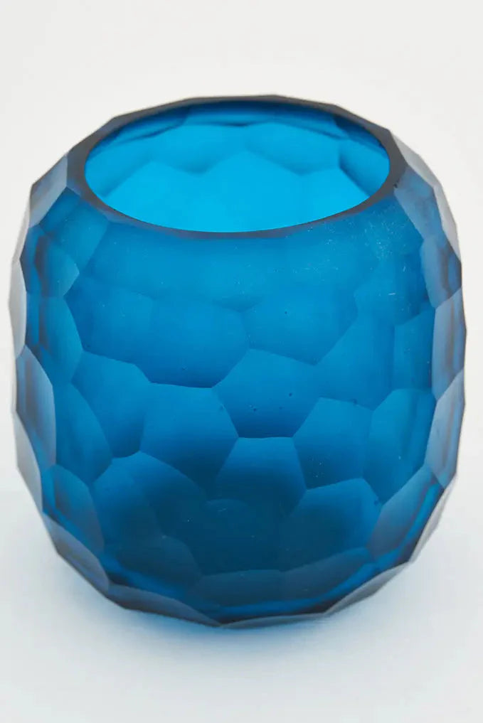 Blue Handmade Glass Candle Holders (Set of 3)