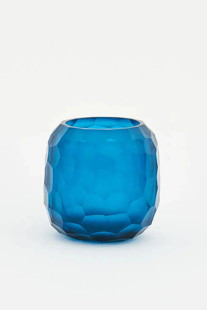 Blue Handmade Glass Candle Holders (Set of 3)