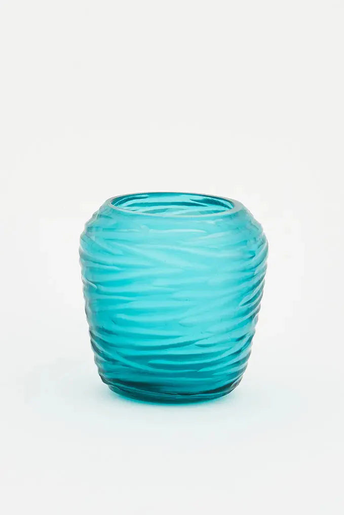 Blue Handmade Glass Candle Holders (Set of 3)