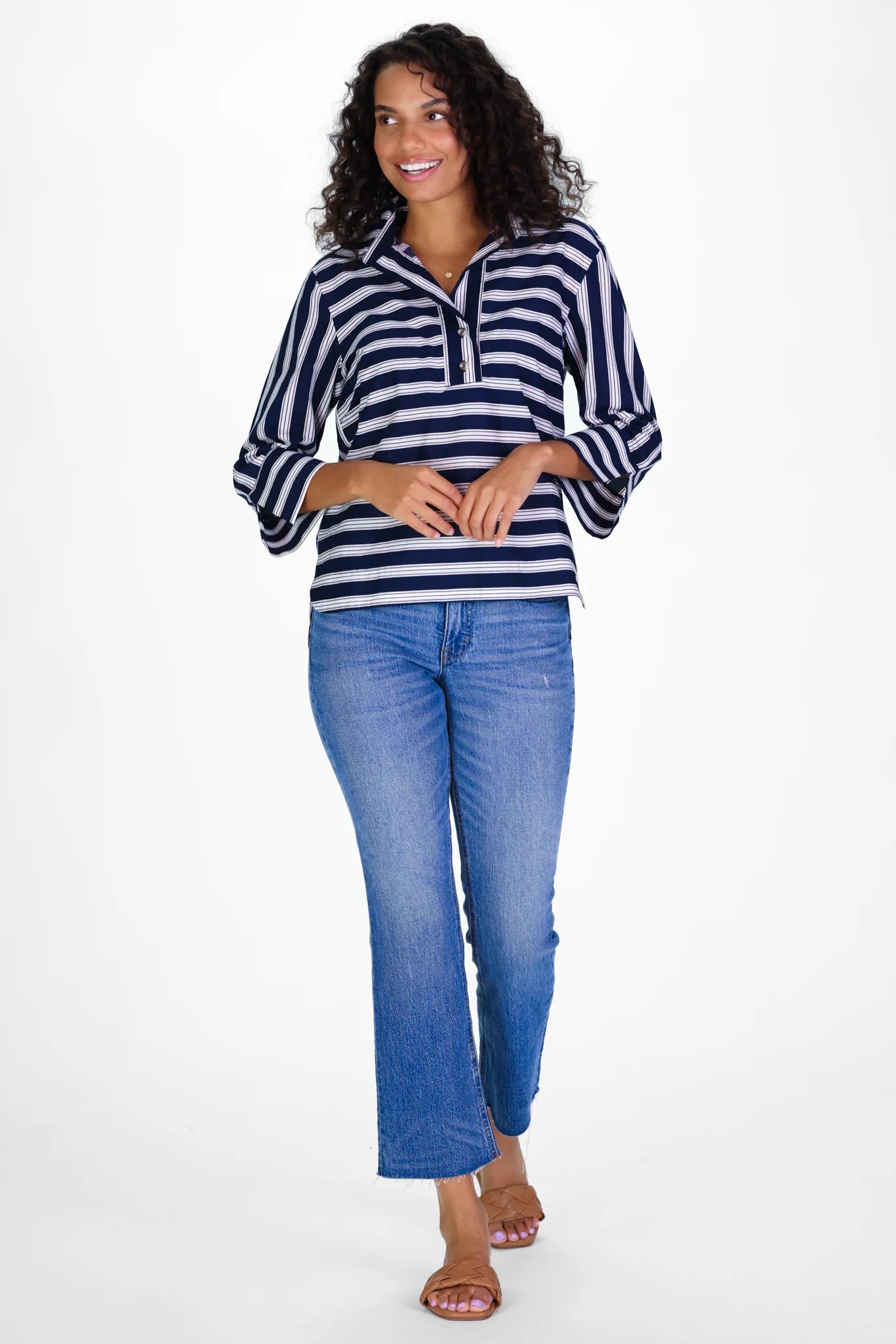 Toni Top in Bold Navy & Tan Stripe