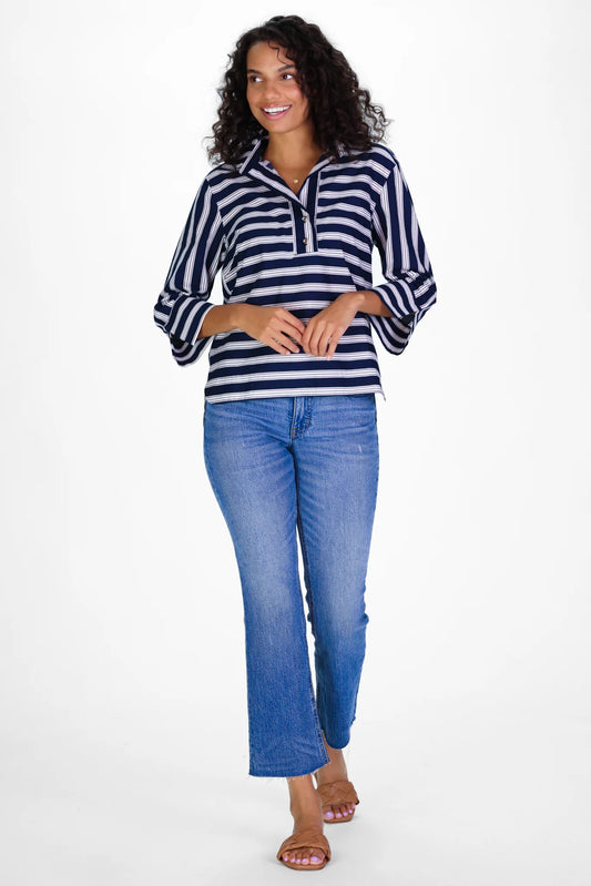 Toni Top in Bold Navy & Tan Stripe