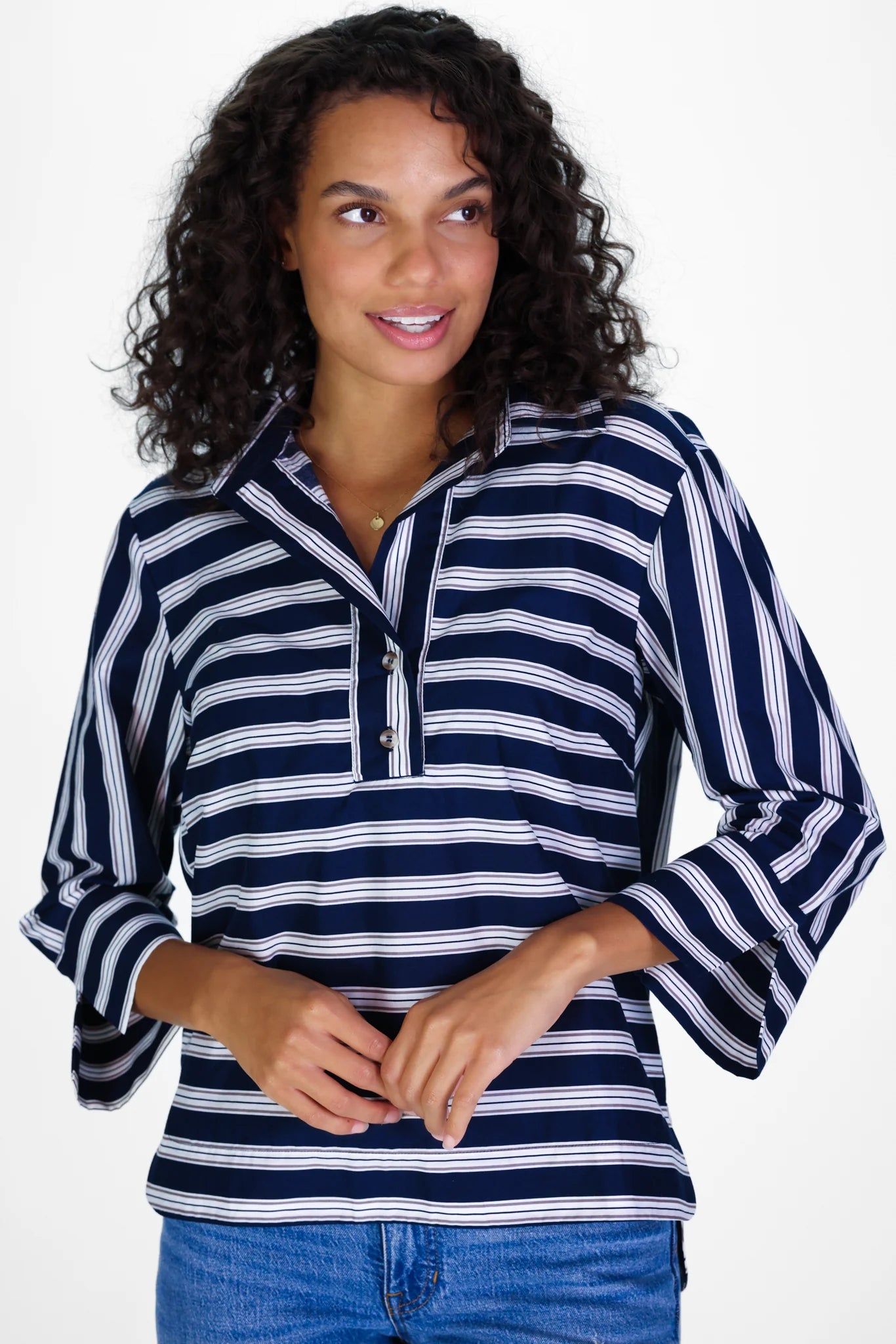 Toni Top in Bold Navy & Tan Stripe