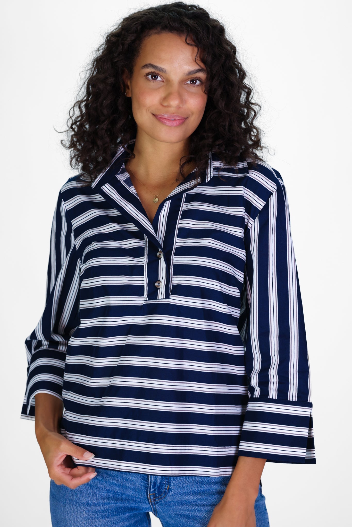 Toni Top in Bold Navy & Tan Stripe