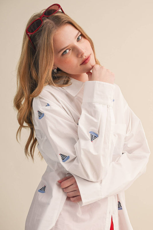 Sailboat Embroidery Button Down