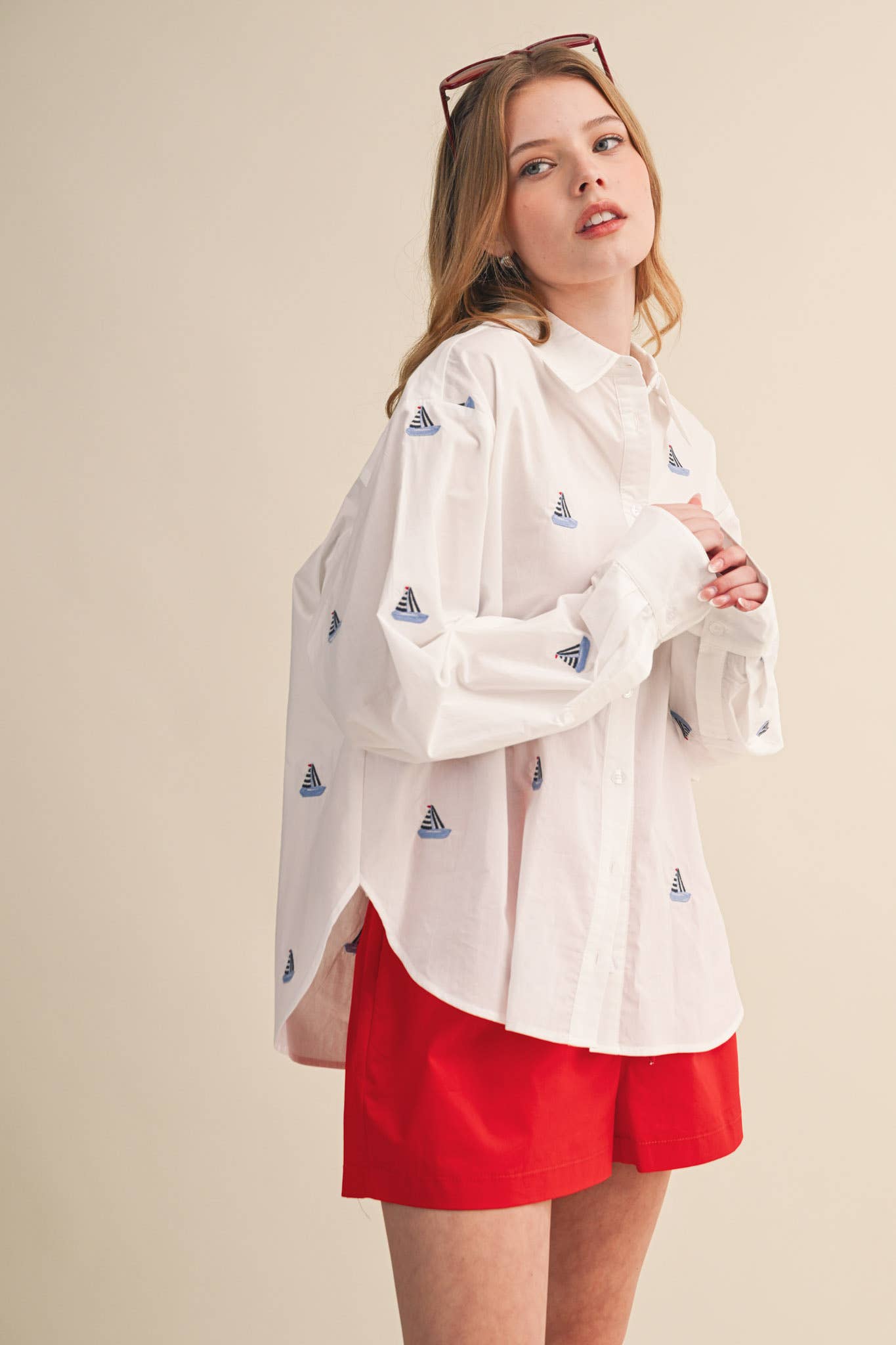 Sailboat Embroidery Button Down