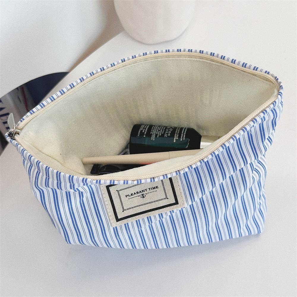 Striped Color-Block Makeup Bag