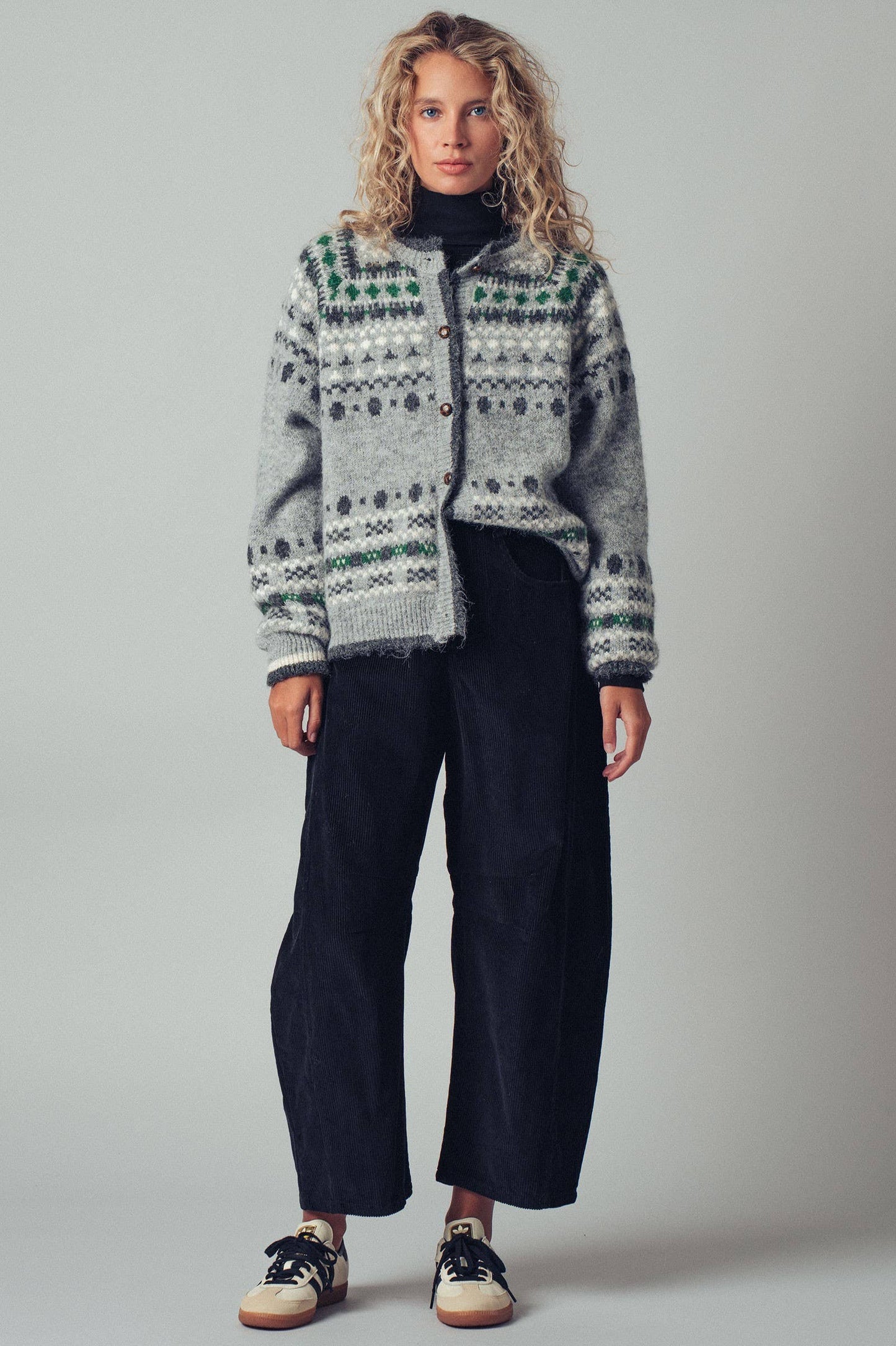 Nordic Pattern Wool Blend Button Cardigan Sweater