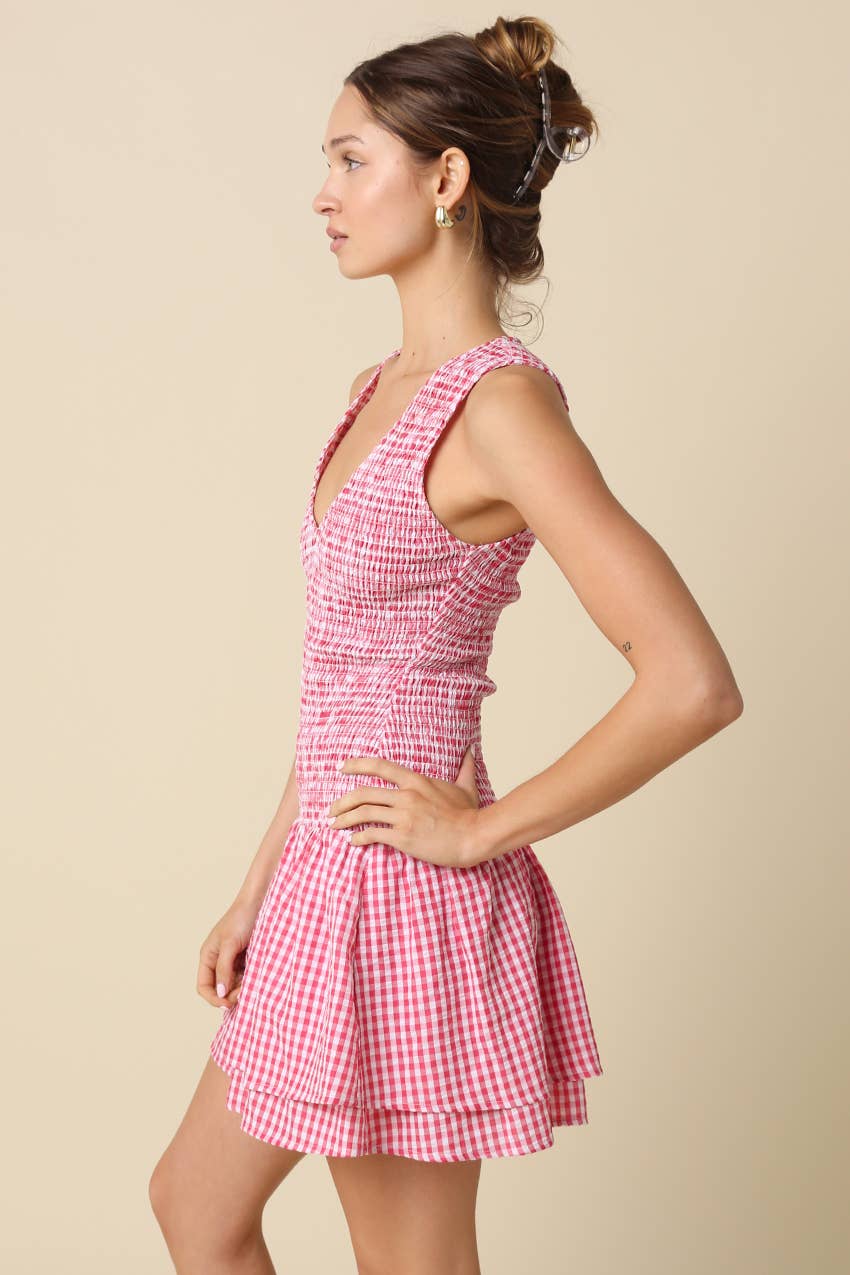 Gingham Tiered Mini Dress