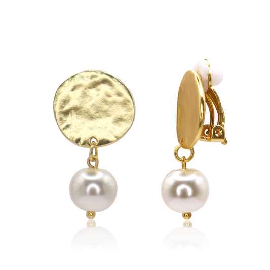 Pearl Drop Coin Clip-On Earrings