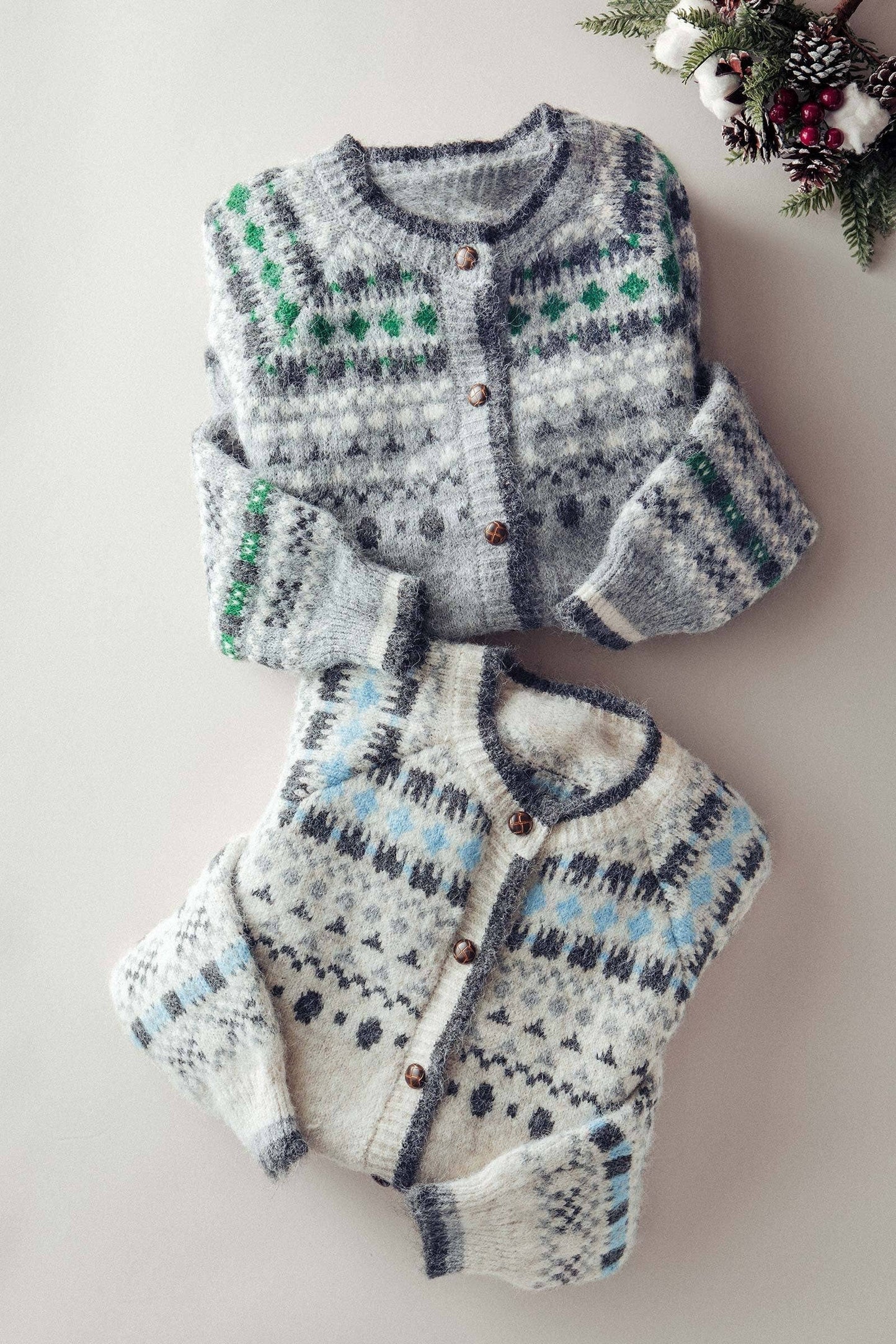 Nordic Pattern Wool Blend Button Cardigan Sweater